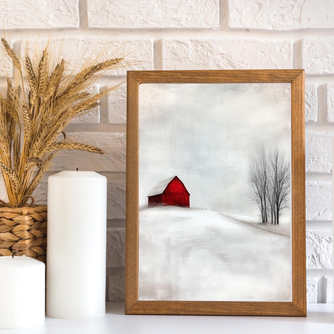 Red Barn Winter Art Print, Rustic Americana Decor - Image 3