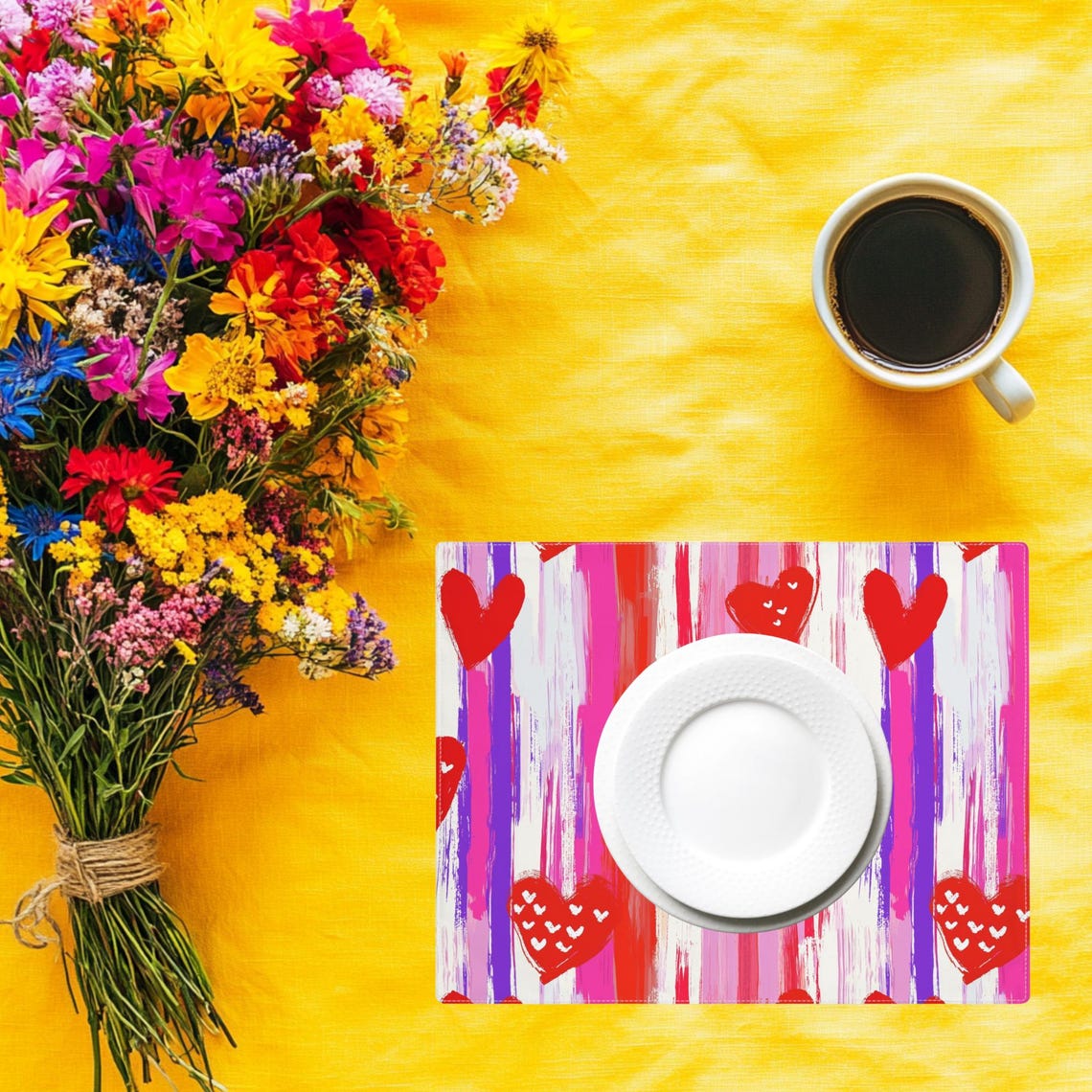 Red Hearts Striped Valentine Table Placemat Dining Decor Art Print - Image 2