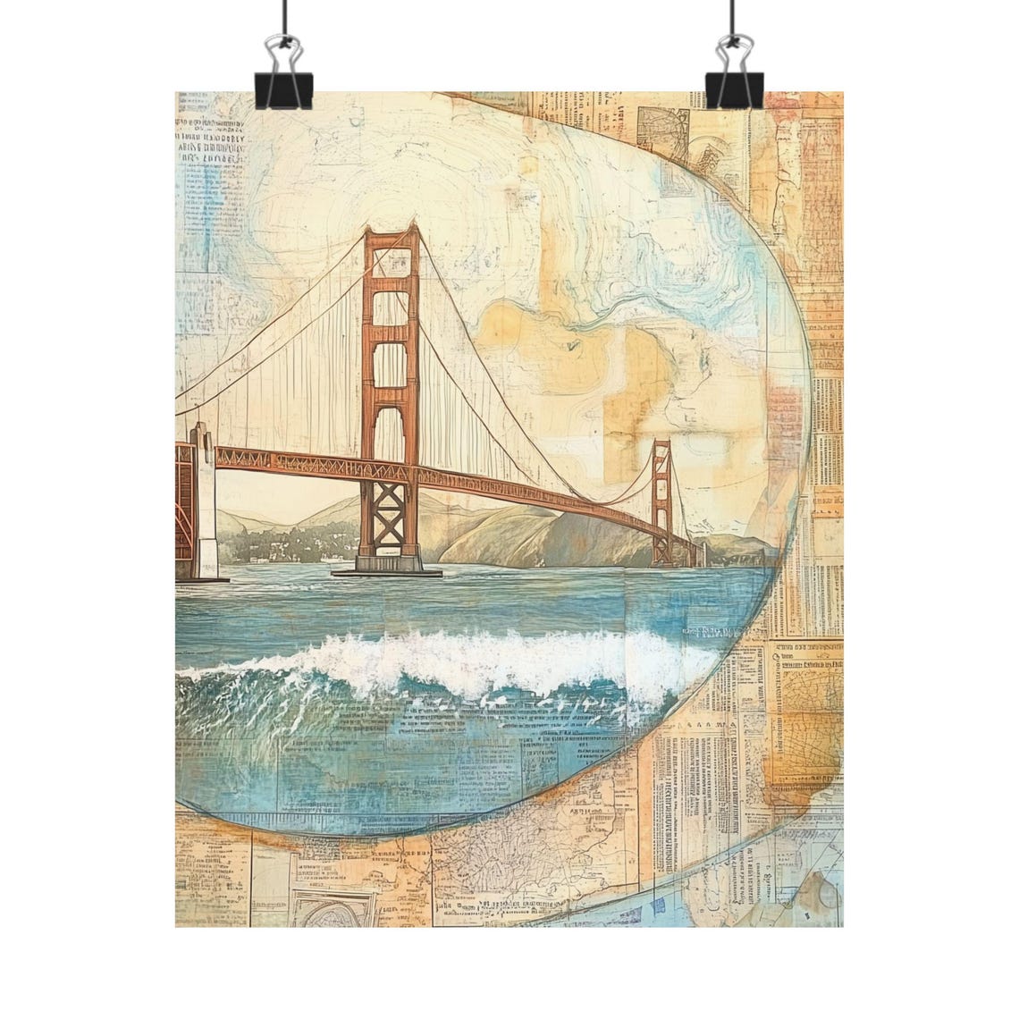 Golden Gate Bridge San Francisco Vintage Map Collage Art Poster