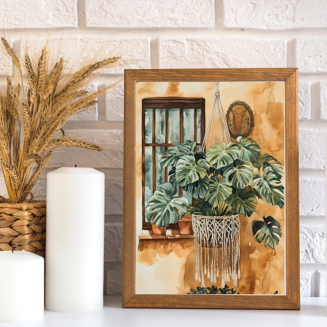 Monstera in a Macrame Hanging Planter by a Rustic Window Poster - Image 3