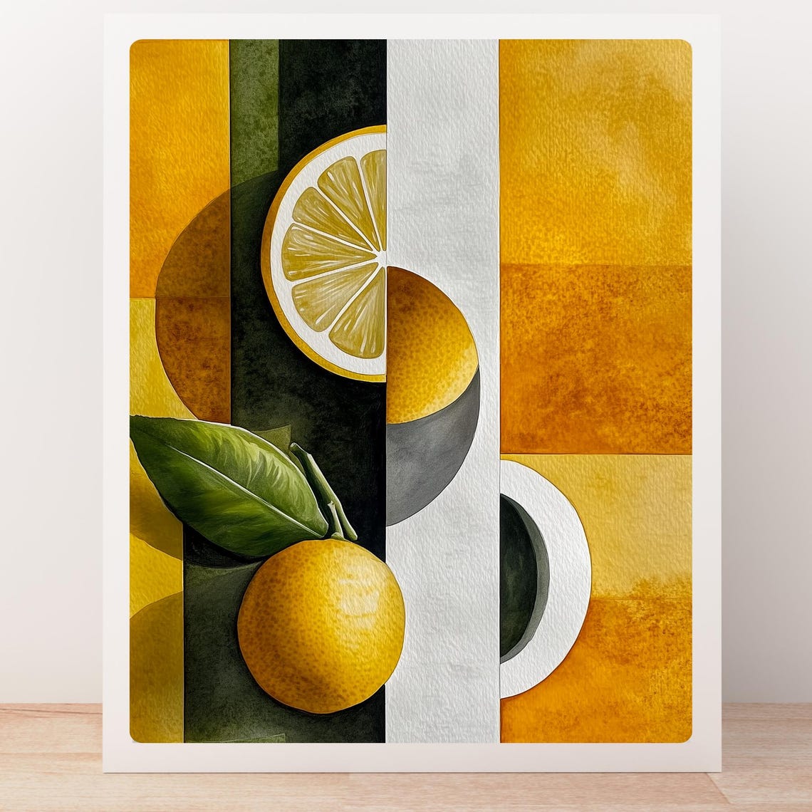 Abstract Lemon Art Print Geometric Citrus Painting Modern Kitchen Decor Yellow And Green Wall Art Contemporary Fruit Artwork - Image 6