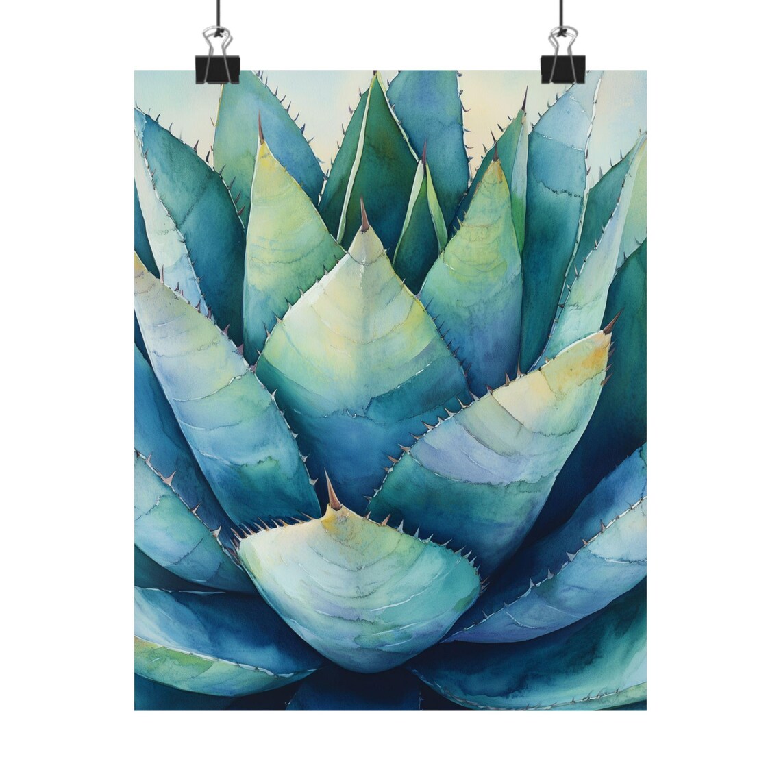 Blue Agave Watercolor Art Print, Southwestern Desert