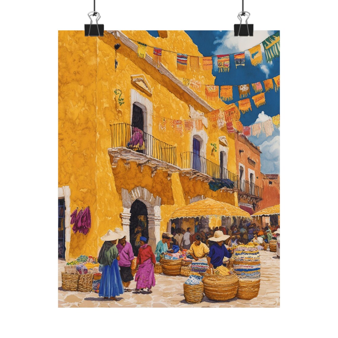 Izamal Mexico Market Yellow City Baskets Street Scene Poster