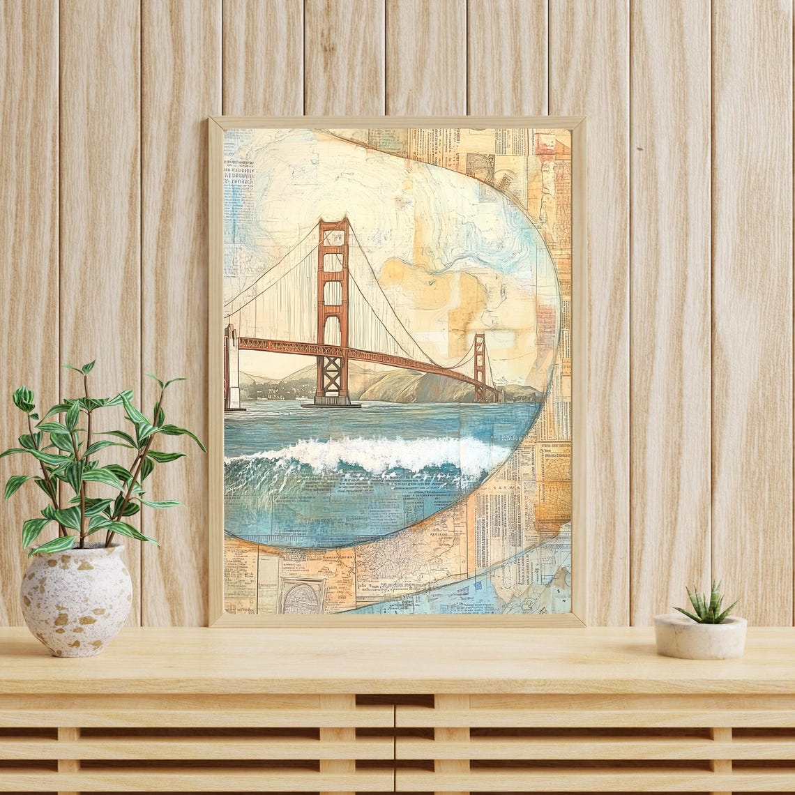 Golden Gate Bridge San Francisco Vintage Map Collage Art Poster - Image 3