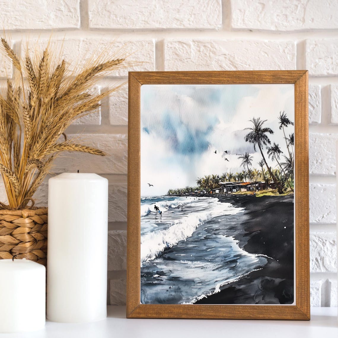 Monterrico Black Sand Beach Art Print Guatemala Coastal Painting Dramatic Beach Wall Decor Surfing Art Palm Trees - Image 3