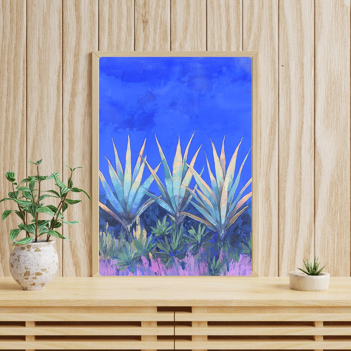 Agave Trio, Southwestern Modern Blue Plant Art Print - Image 3