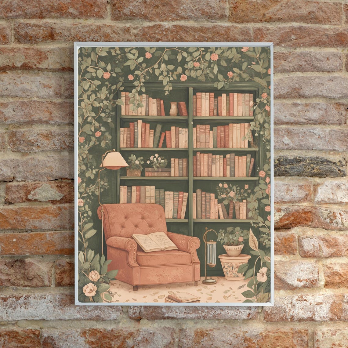 Floral Library with a Pink Armchair Wrapped in Rose Vines Print - Image 6