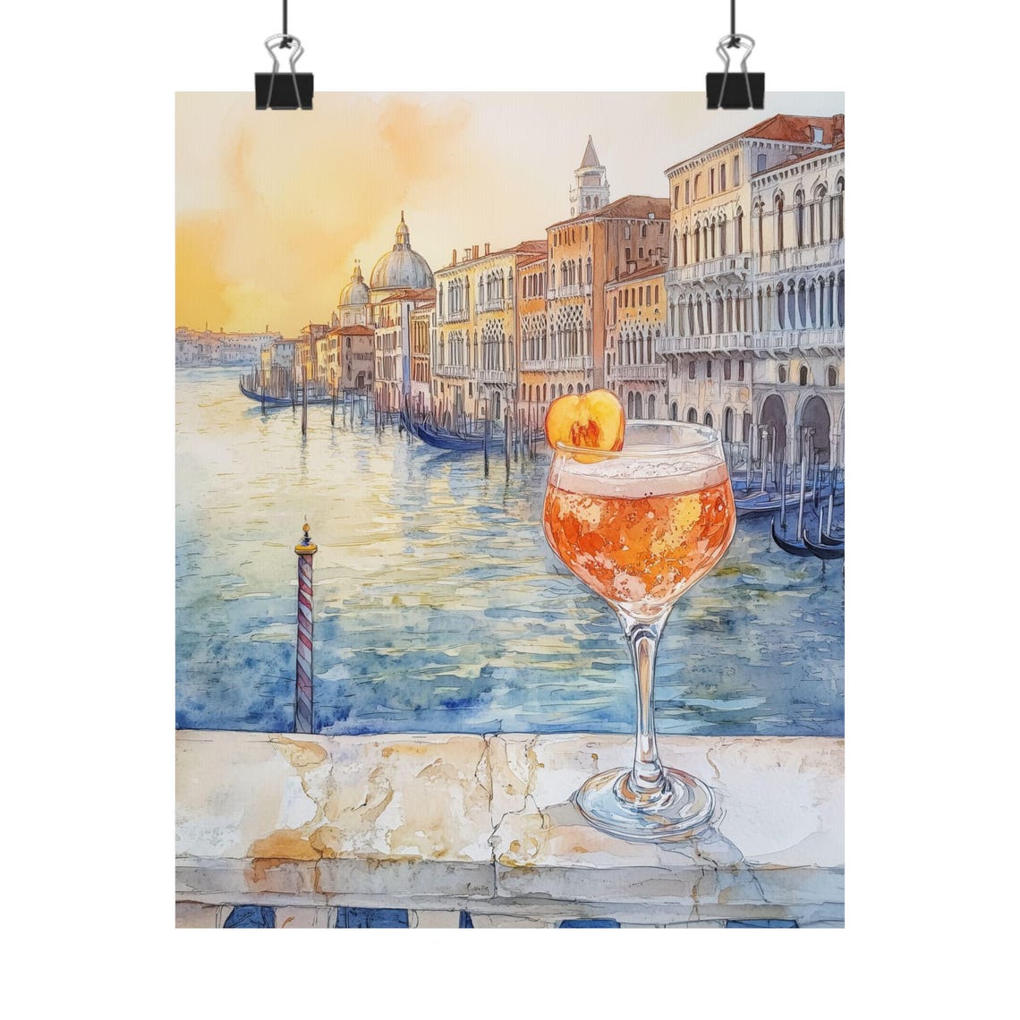 Peach Bellini Cocktail Overlooking the Grand Canal at Sunset Poster