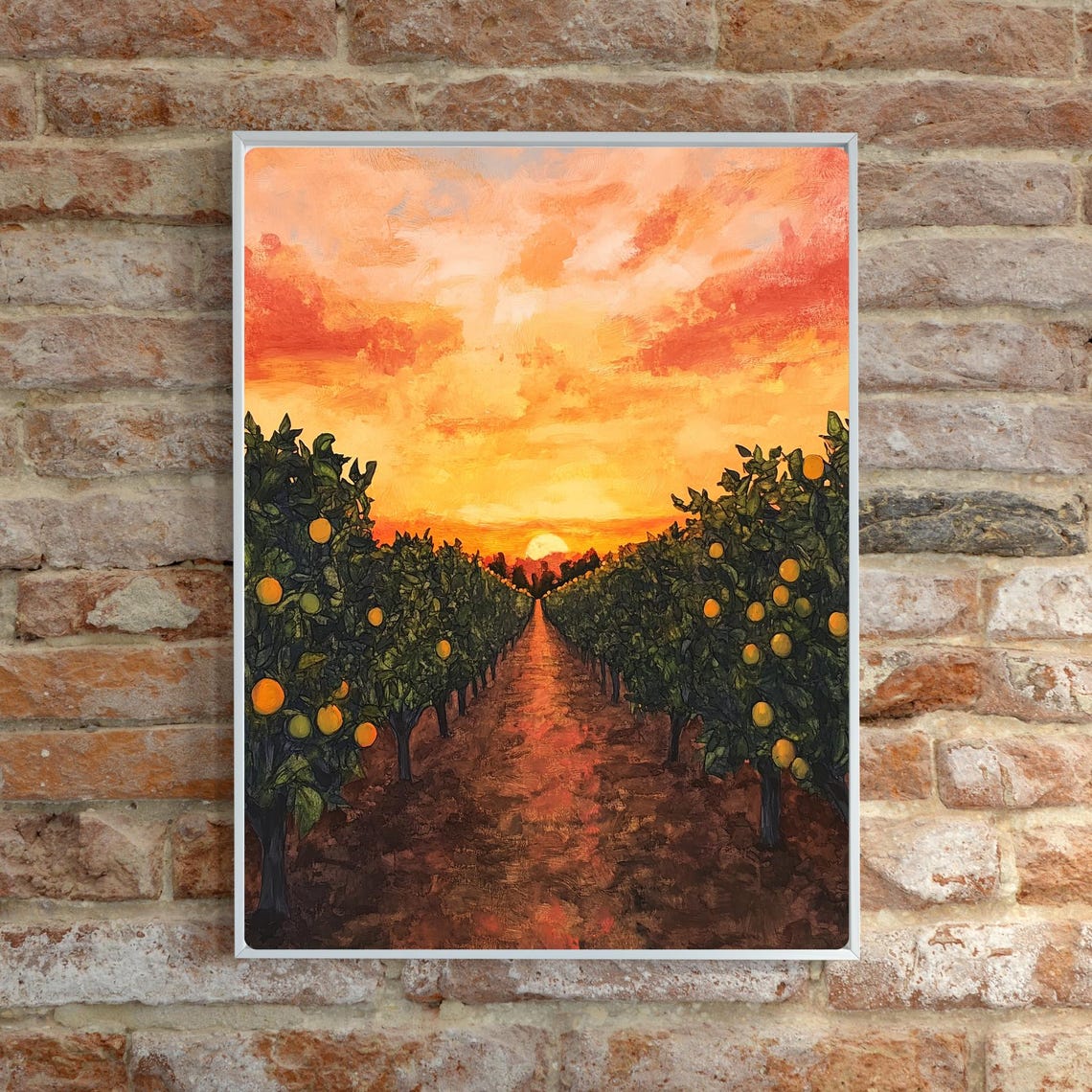 Citrus Orchard Sunset Painting Orange Grove Art Sunset Landscape Print Fruit Tree Artwork Golden Hour Orchard Decor - Image 6