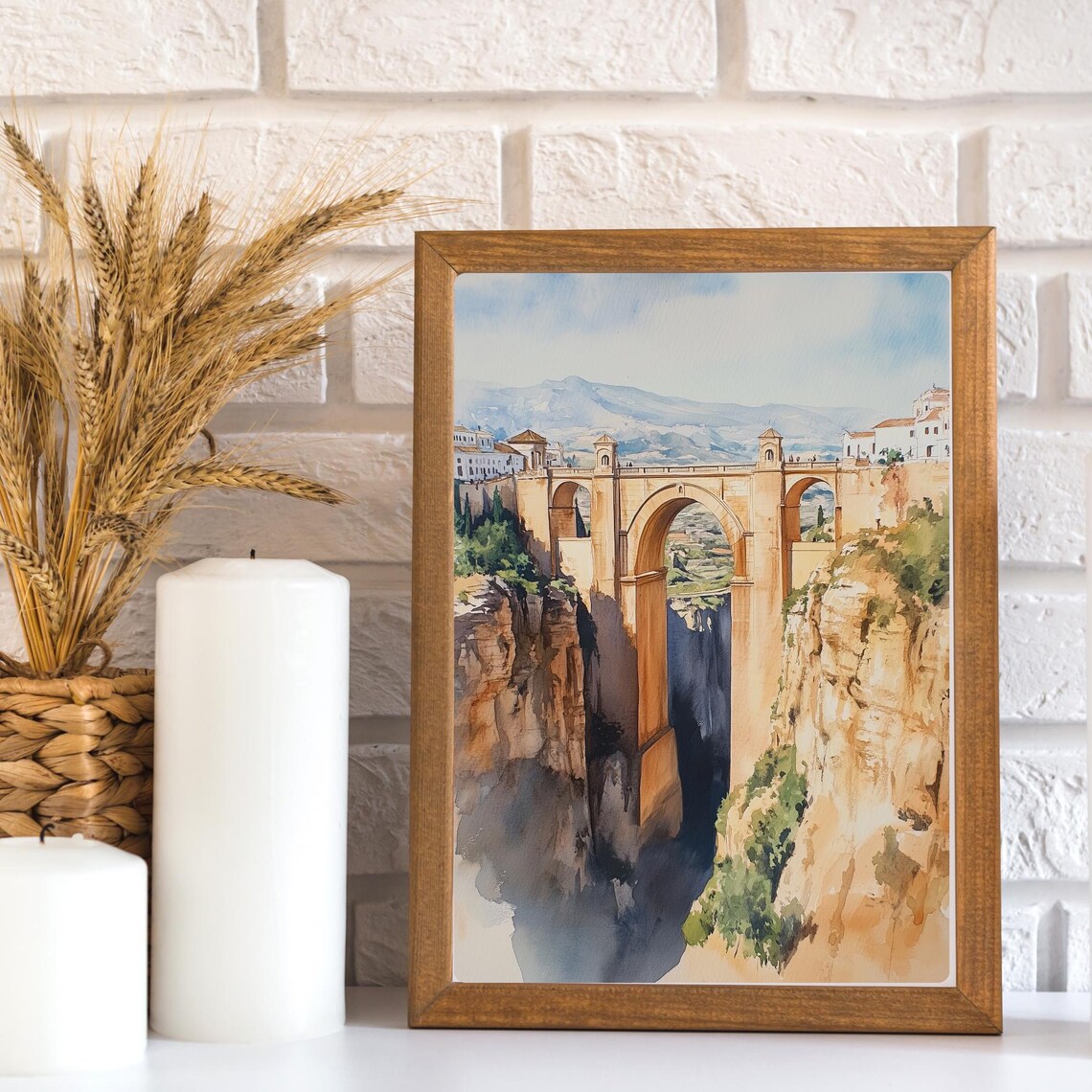 Puente Nuevo Bridge Ronda Spain Canyon Watercolor Art Poster - Image 2