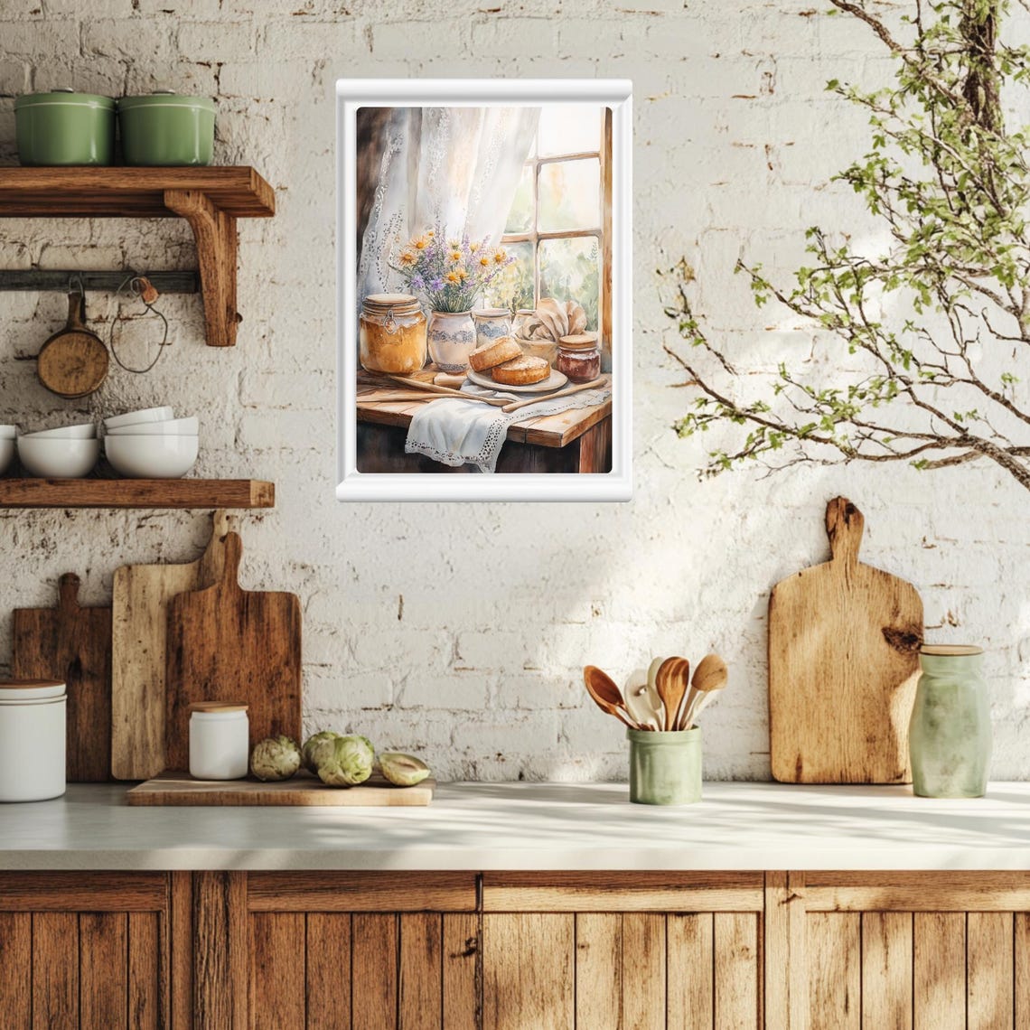 Country Kitchen Still Life with Bread and Jam by a Window Poster - Image 5