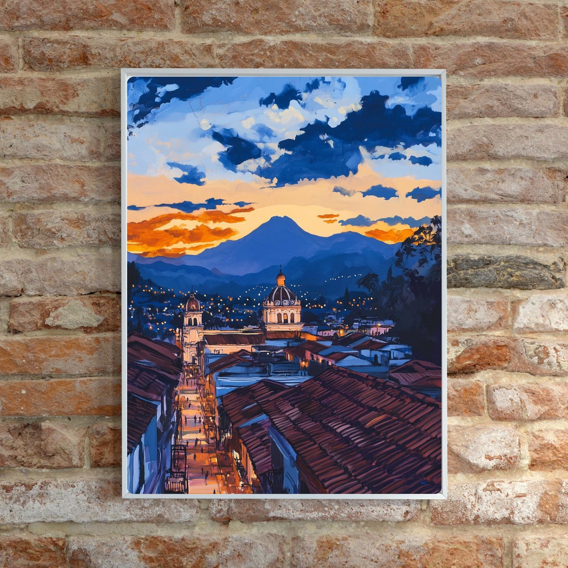Quetzaltenango Guatemala City Lights with Volcano Behind Poster - Image 6