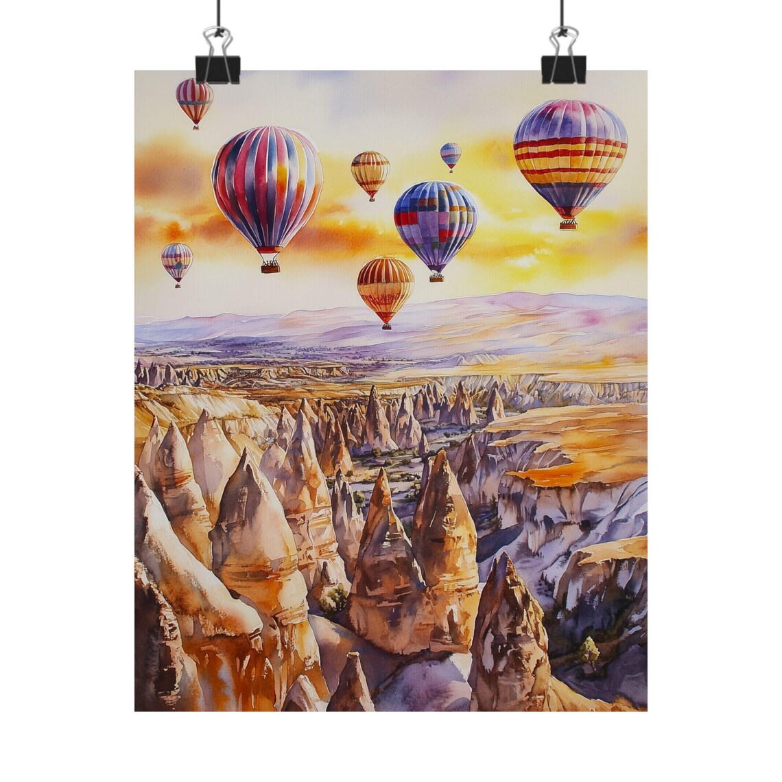 Cappadocia Hot Air Balloons Over Fairy Chimneys at Sunrise Poster