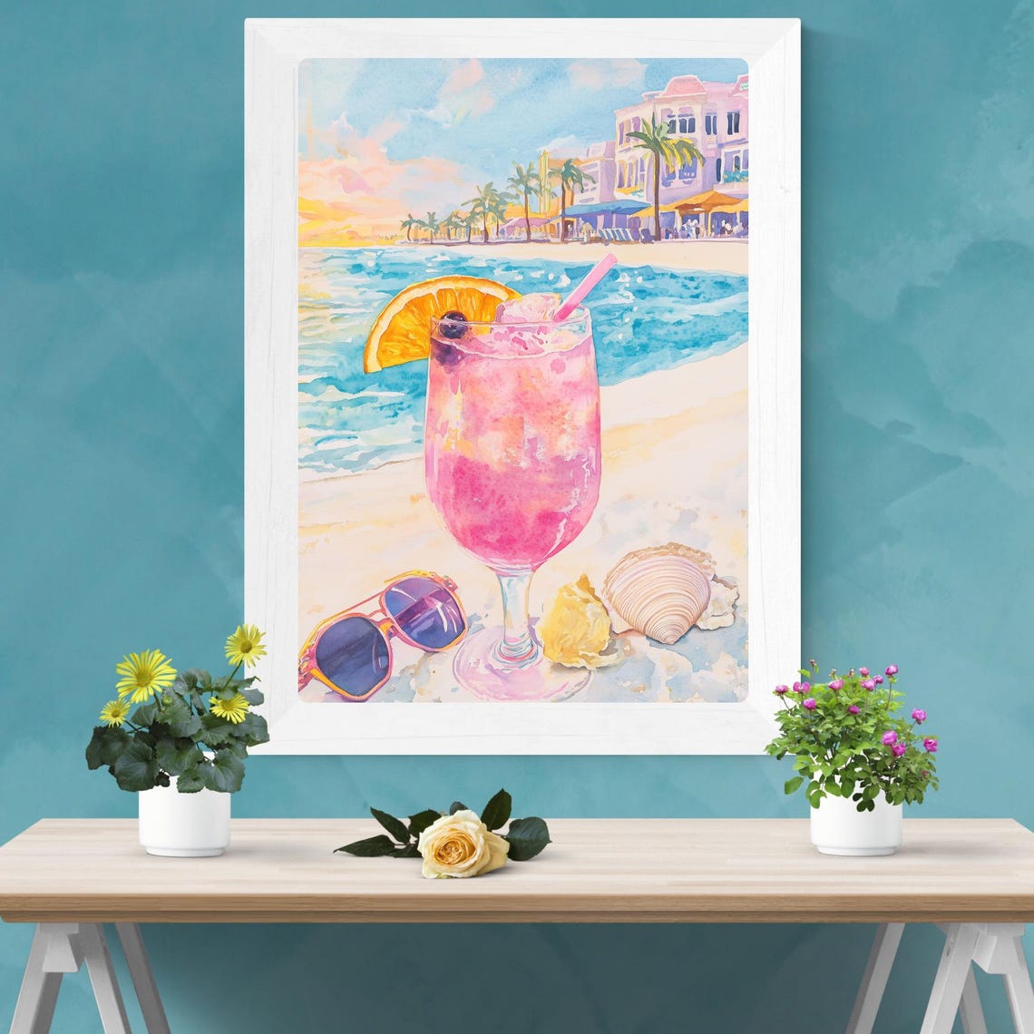 Pink Rum Runner Cocktail on a Sunny Beachfront Resort Poster - Image 6