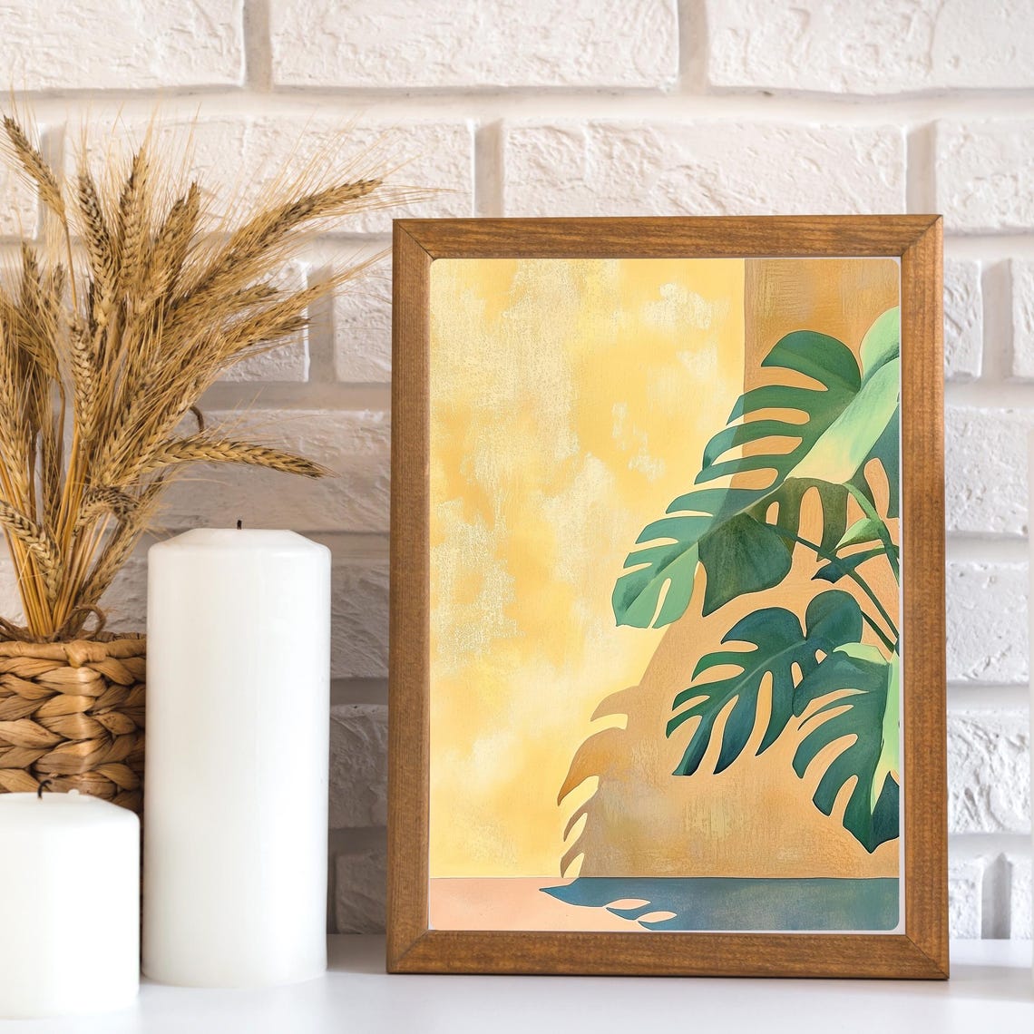 Monstera Leaf Shadows Cast on a Warm Mustard Yellow Wall Poster - Image 3
