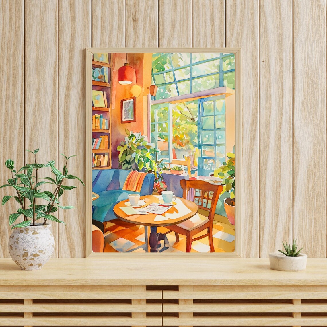 Sunlit Coffee Shop Watercolor Art Print, Cozy Cafe - Image 4