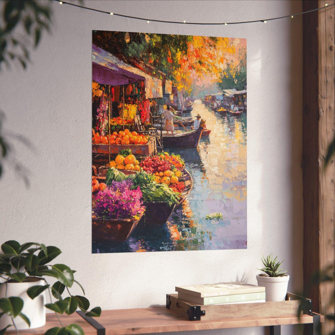Thailand Floating Market Art Dusk Scene Painting River Boats Print Colorful Market Wall Decor Asian Water Market Art - Image 6