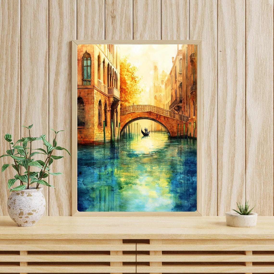 Venice Canal Sunset Golden Hour Bridge Gondola Water Reflection Poster - Image 3