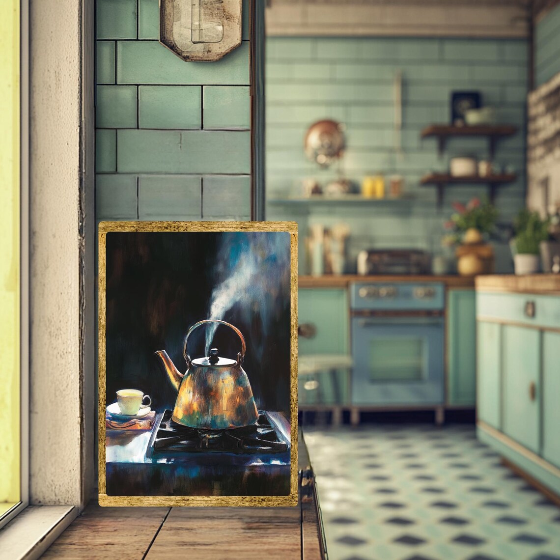 Tea Kettle Still Life Art Print Moody Kitchen Painting Warm Home Decor Copper Kettle Wall Art Vintage Tea Art - Image 4