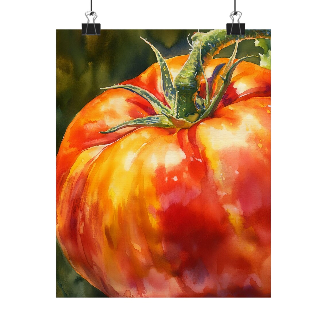 Heirloom Tomato Close Up Glowing Vine Ripened Watercolor Poster