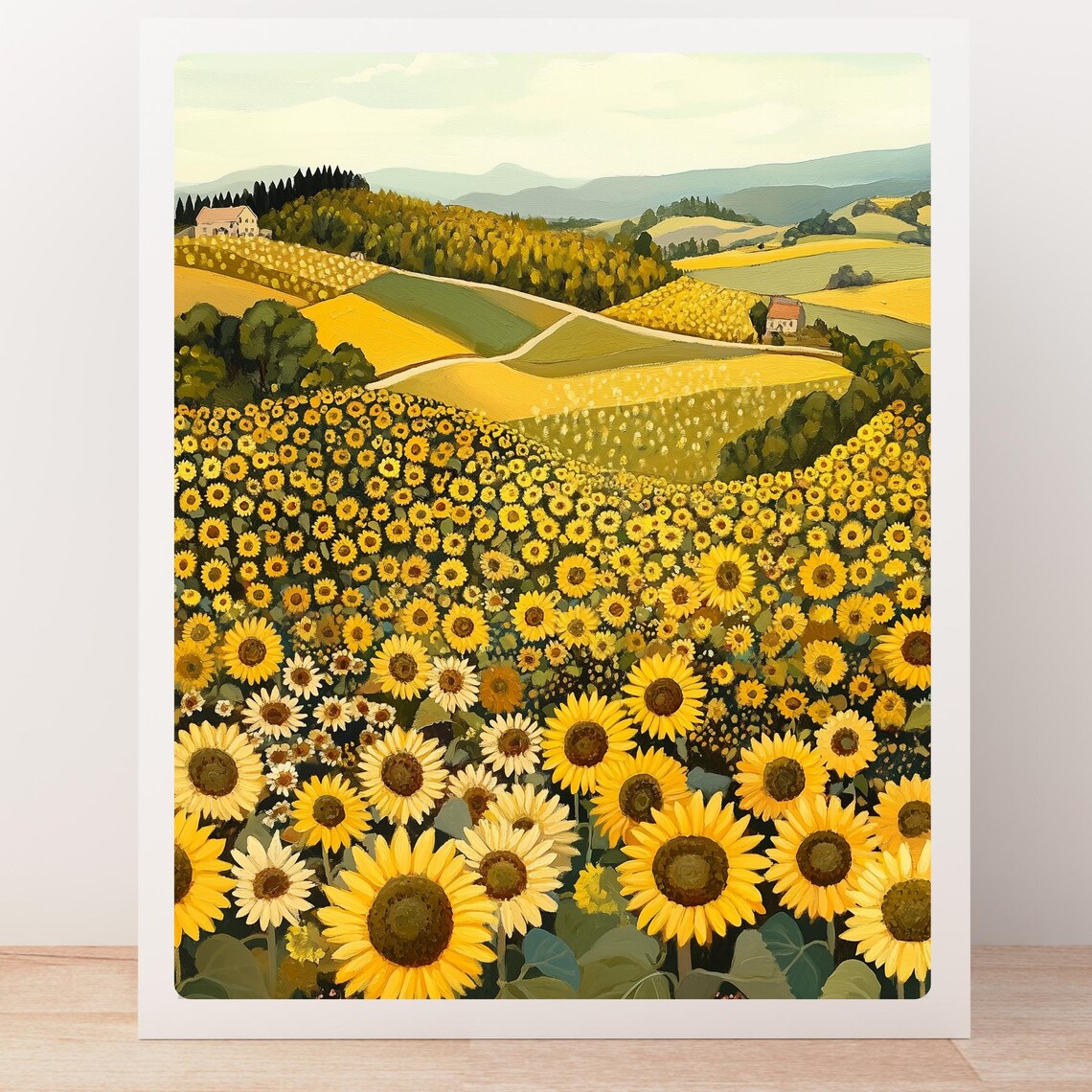 Tuscan Sunflower Field Rolling Countryside Farm Landscape Poster - Image 5