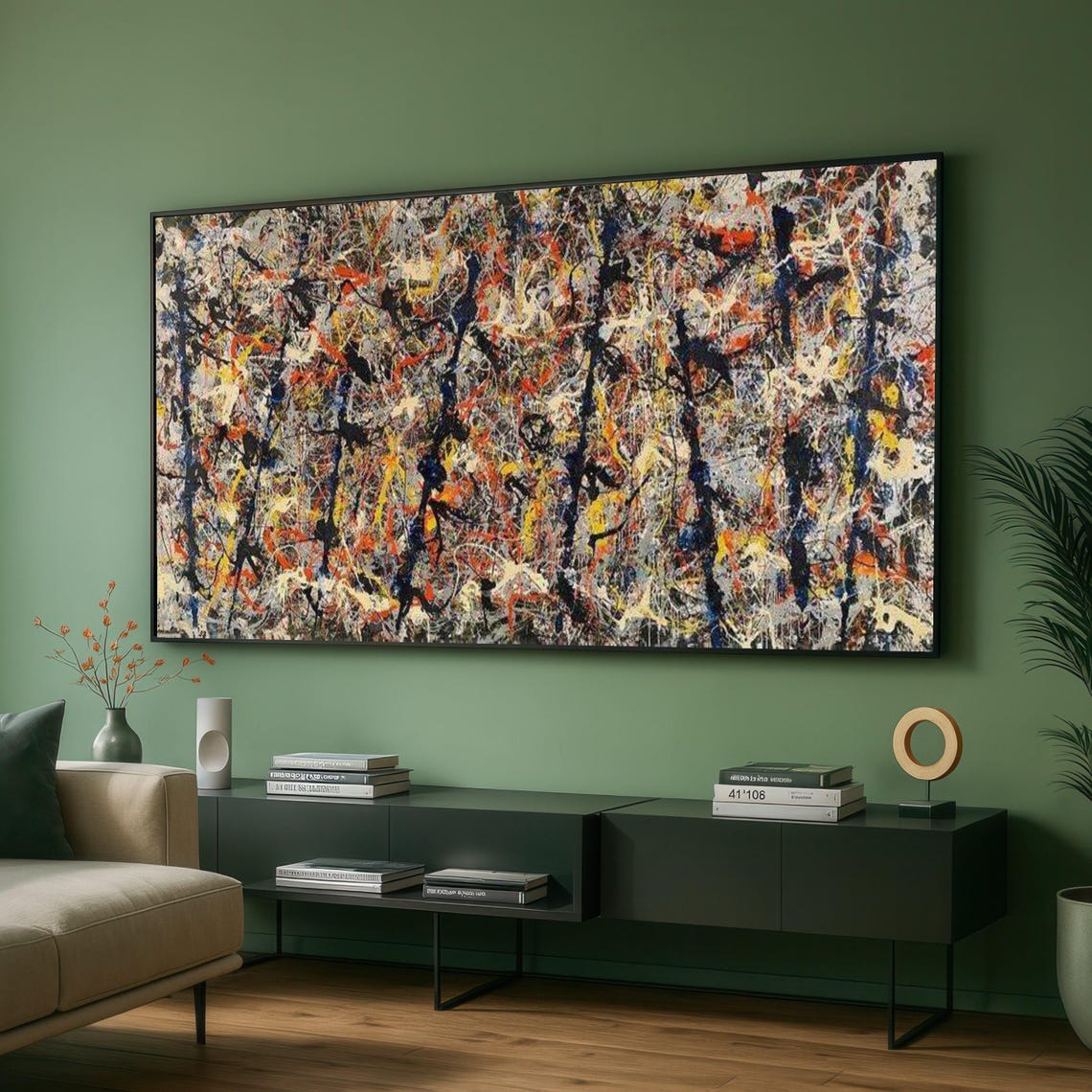 Vibrant Drip Splatter Abstract Expressionist Wide Canvas Wall Art