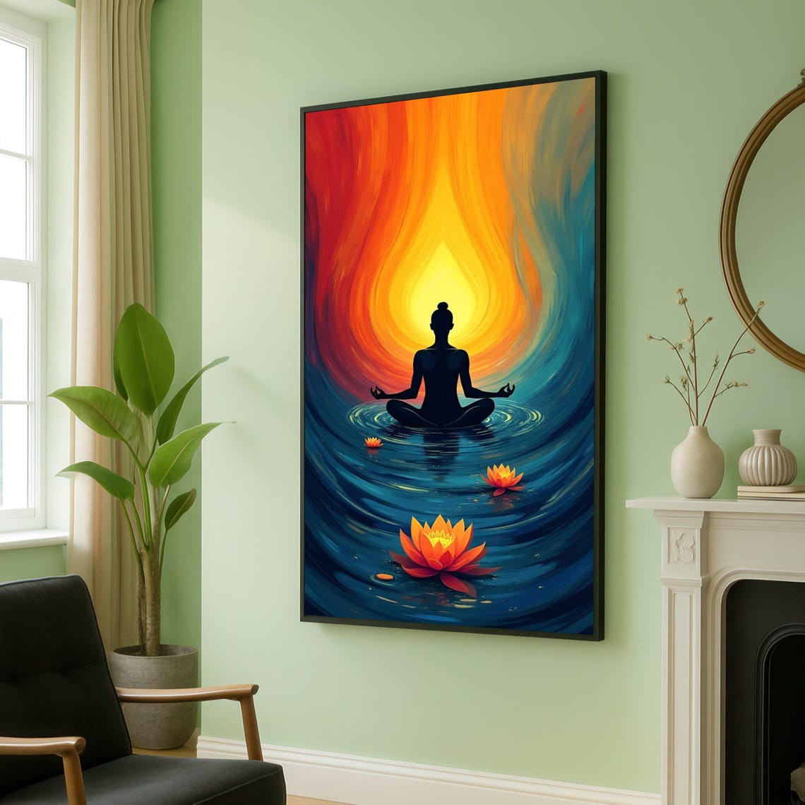 Meditative Yoga Pose Canvas Spiritual Glow Wall Art Flower Decoration Mindfulness And Peace Tranquil Home Decor