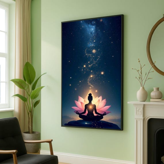 Meditative Yoga Pose Canvas Spiritual Wall Art Cosmic Energy Zen Home Decor Mindfulness Meditation Inspirational