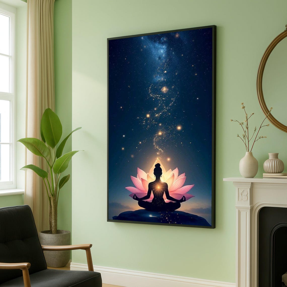 Meditative Yoga Pose Canvas Spiritual Wall Art Cosmic Energy Zen Home Decor Mindfulness Meditation Inspirational
