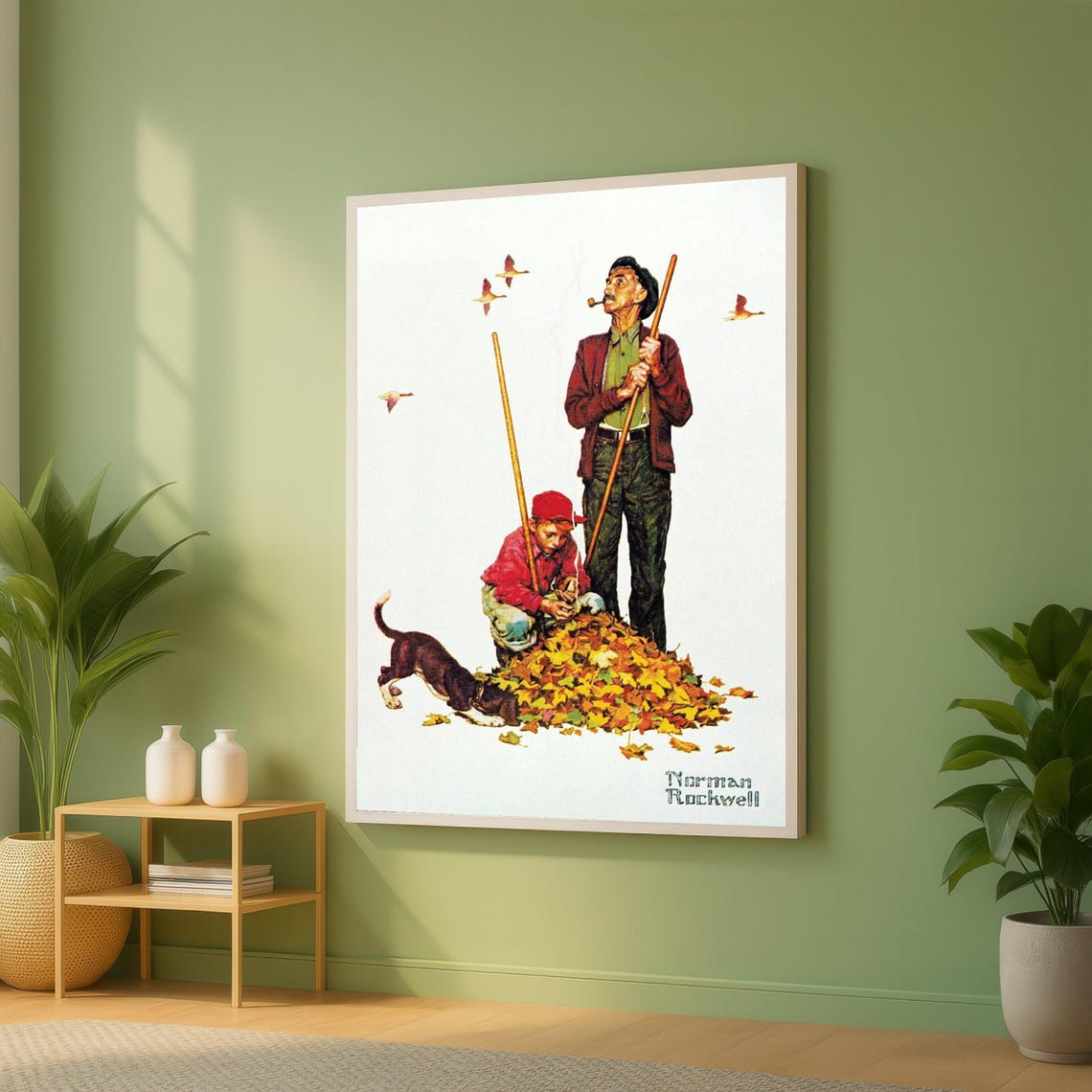 Norman Rockwell Autumn Leaf Raking Classic Americana Art Poster