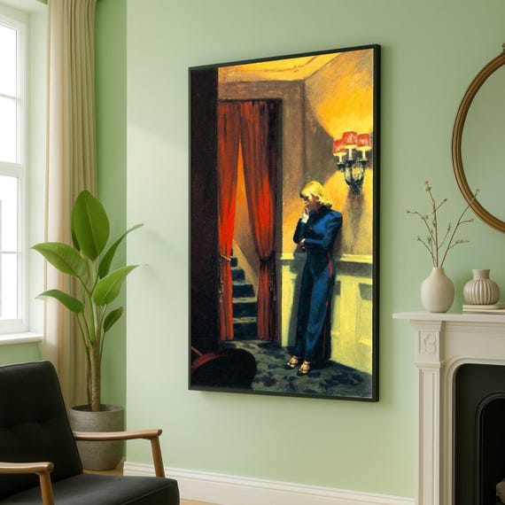 Edward Hopper Thoughtful Woman In Blue Dress Vintage Interior Canvas Moody Wall Art Contemplative Figure Painting Classic Home Decor