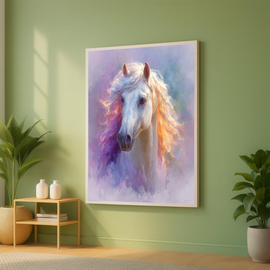 White Horse Portrait With Fiery Multicolor Mane Abstract Poster