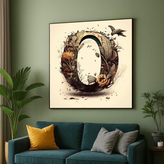 Nature Letter O Canvas Botanical Alphabet Wall Art Floral And Leaf Design Rustic Home Decor Unique Typography