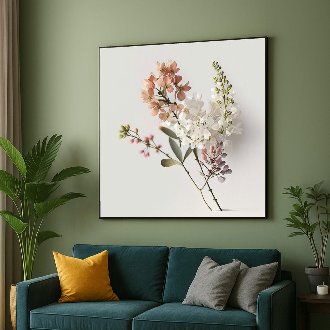 Delicate Pastel Blush Flowers Minimalist Botanical Canvas Wall Art