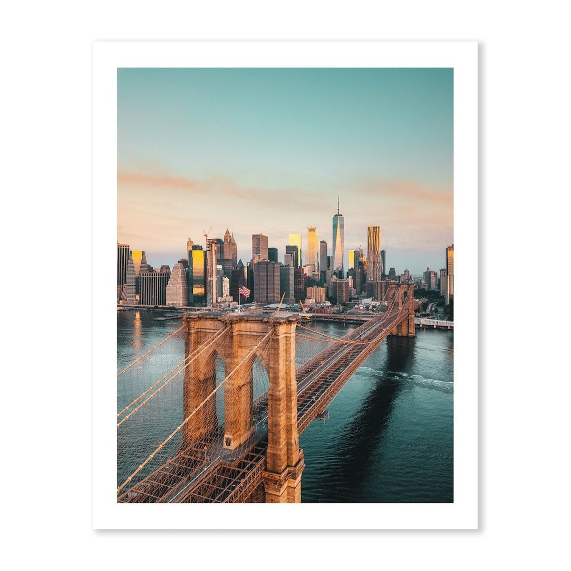 Brooklyn Bridge Sunset Lower Manhattan Skyline Golden Hour Poster - Image 2