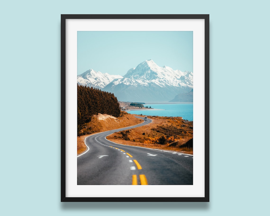 Mt Cook New Zealand Mountain Road Turquoise Lake Portrait Poster