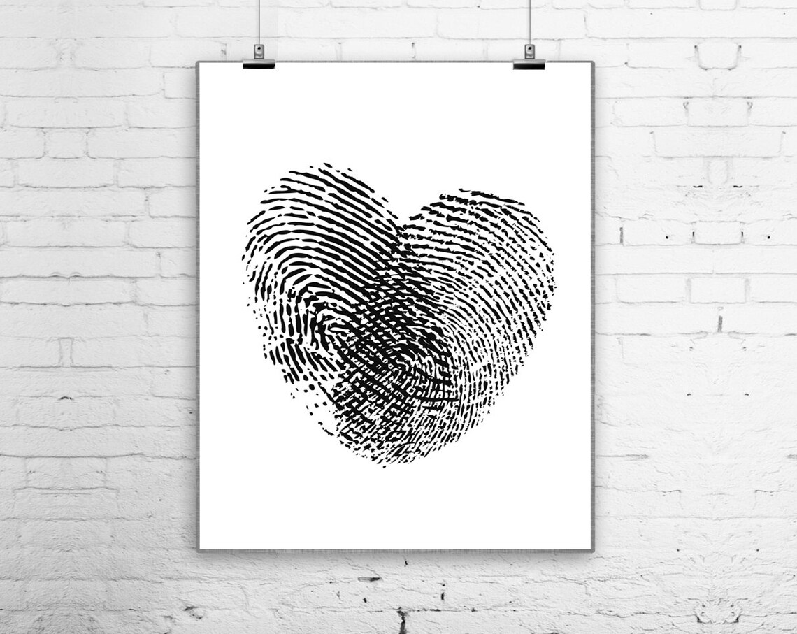 Fingerprint Heart Black White Love Couple Valentine Love Poster - Image 2