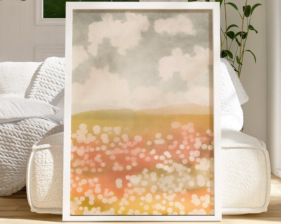 Dreamy Abstract Bokeh Wildflower Meadow Cloudy Sky Soft Art Poster