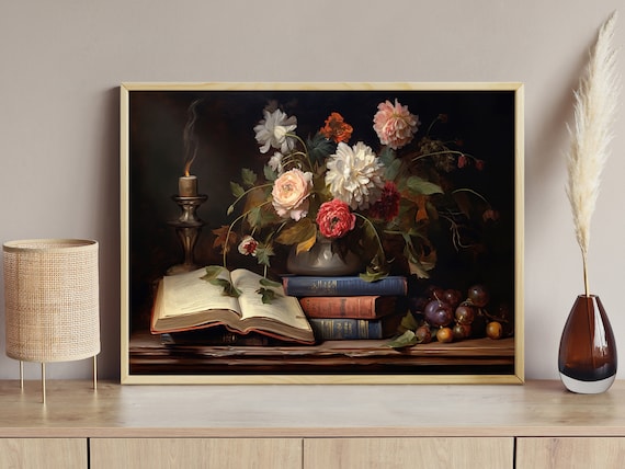 Vintage Flowers, Gothic Dark Academia Art Print