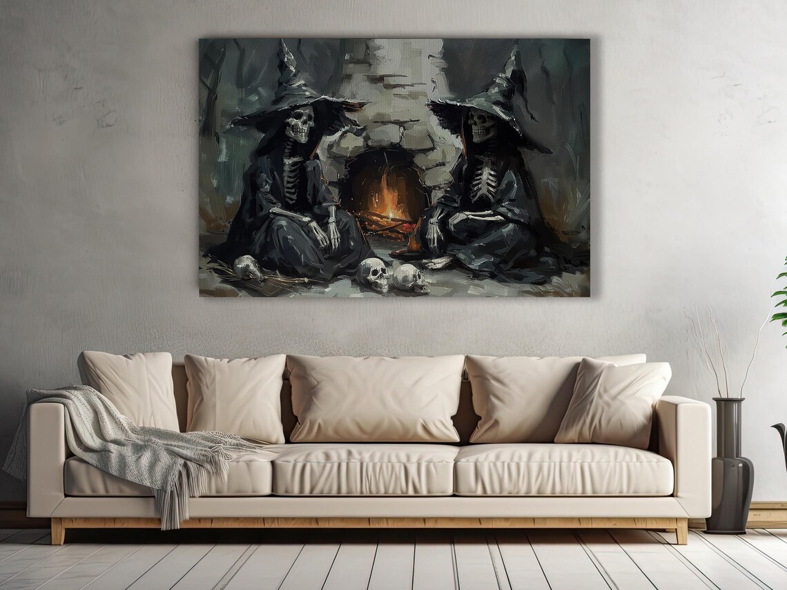 Couple Skeleton Gothic Halloween Fireplace Art Print - Image 3