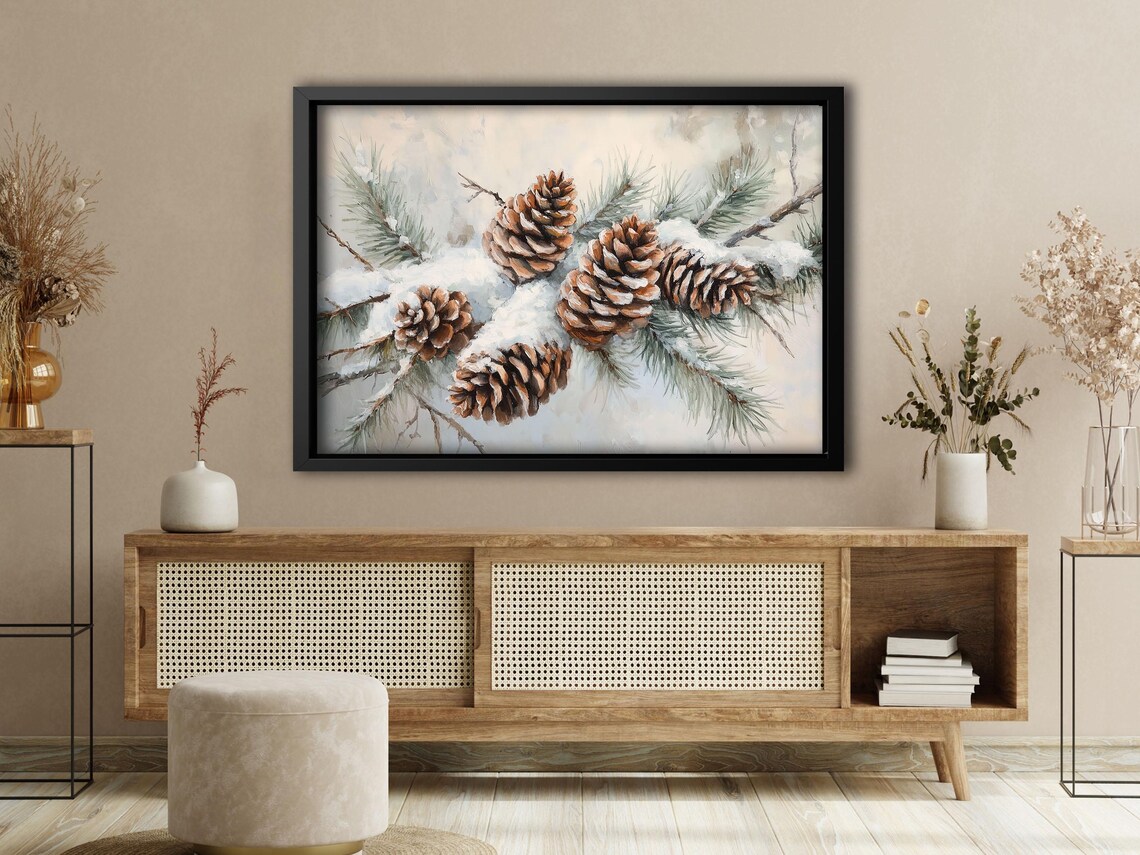 Vintage Christmas Pinecone Art Print, Rustic Winter - Image 4
