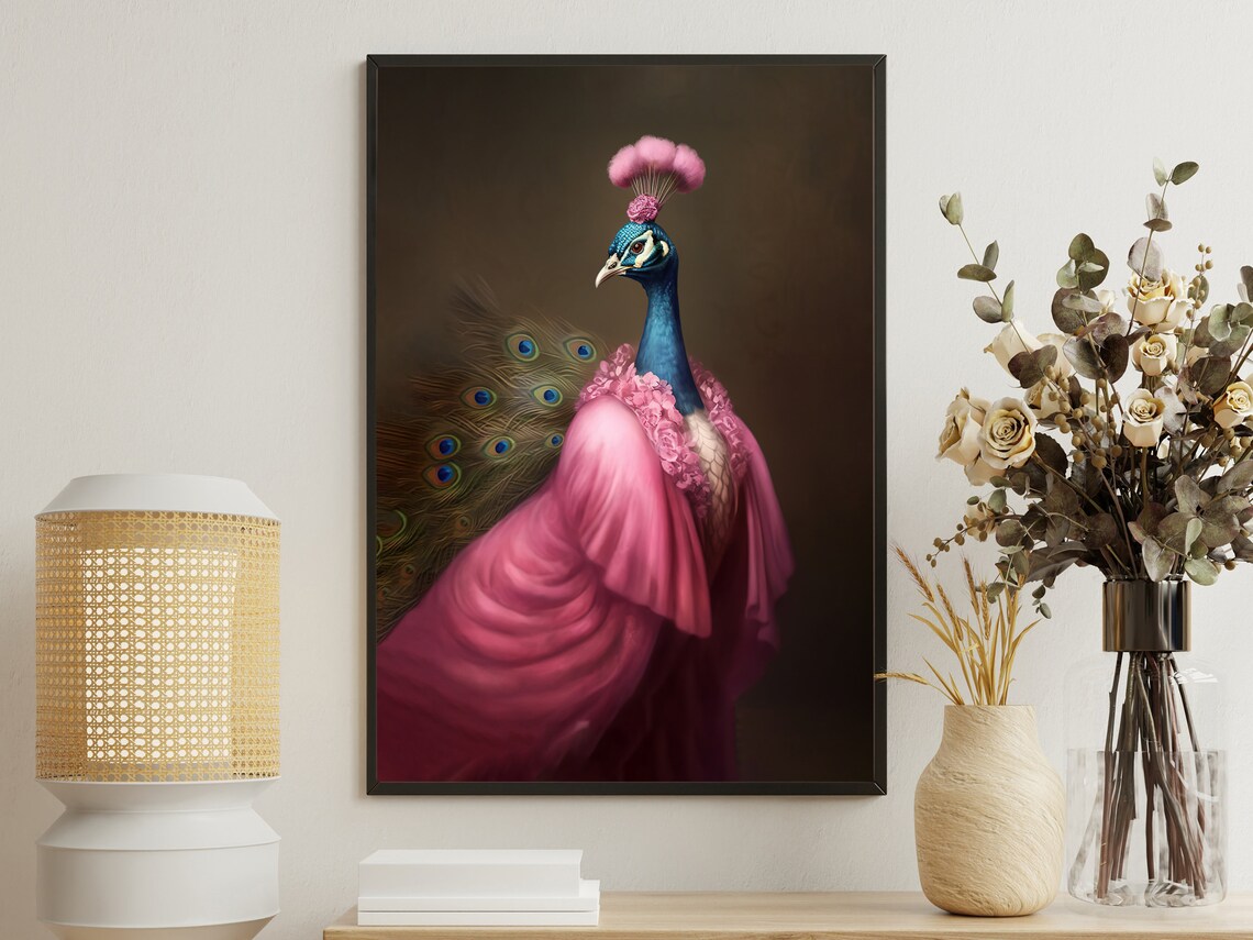 Victorian Lady Peacock, Gothic Art Poster Print