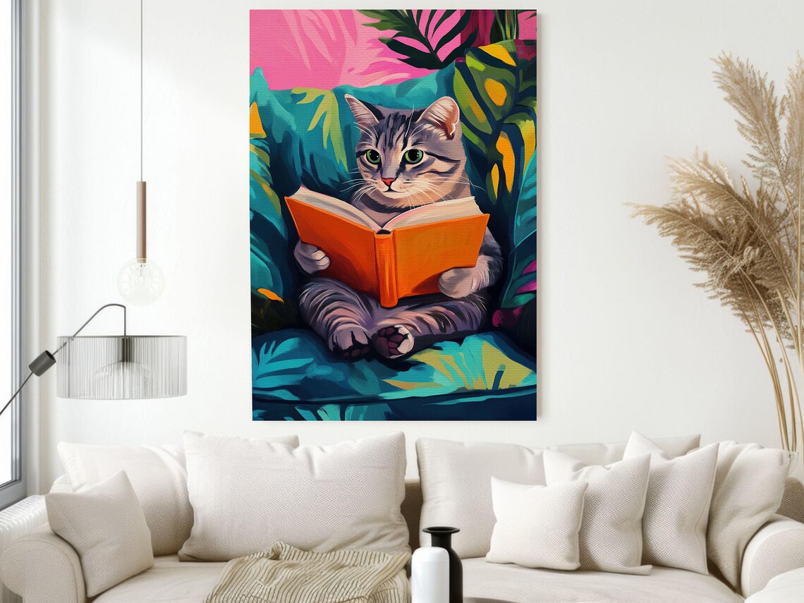 Matisse-Inspired Cat Reading, Tropical Cat Print - Image 2