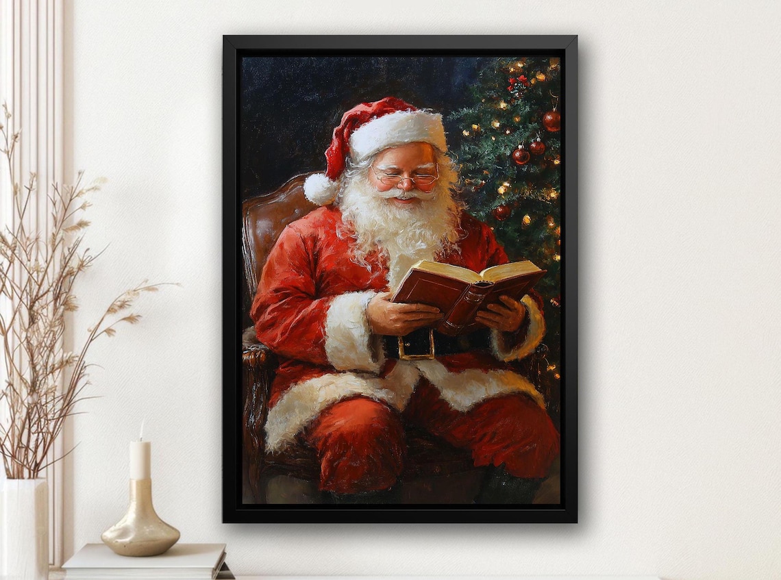 Vintage Santa Claus Reading Book by Cozy Christmas Tree Poster