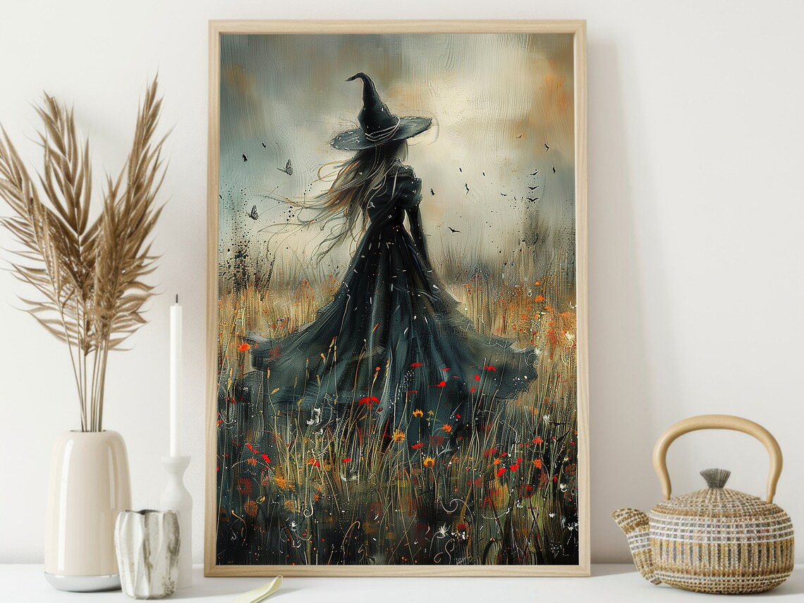Cottage Witch in Flower Field, Halloween Poster Print - Image 3