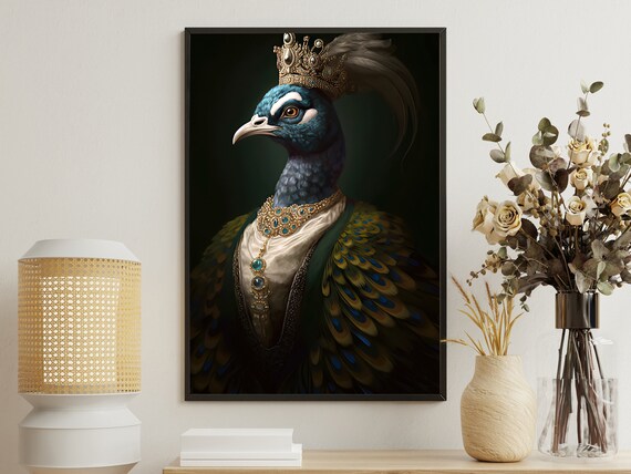 Regal Peacock In Golden Crown And Jewels Royal Portrait Art Print