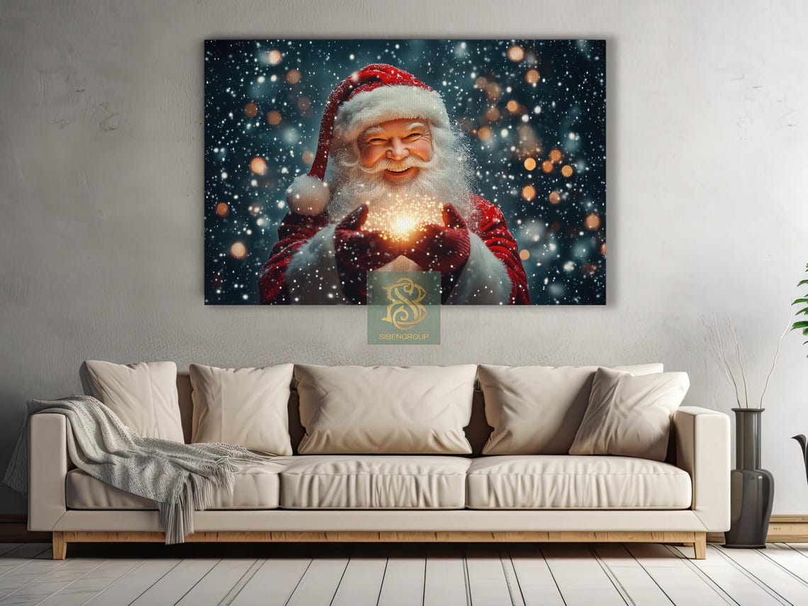 Smiling Santa Holding Golden Christmas Magic in Snowy Night Poster - Image 3