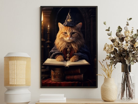 Magic Cat Witch Painting Cat Scholar Art Print Cat Print Gothic Art Print Dark Academia Art Cat Poster Print Cat Wall Decor