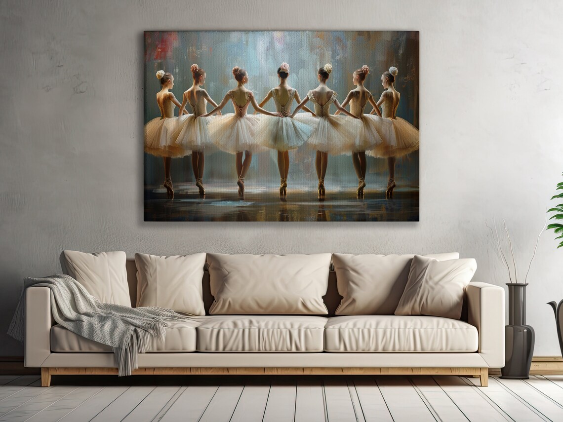 Seven Ballerinas in White Tutus from Behind Impressionistic Ballet Stage Poster - Image 4