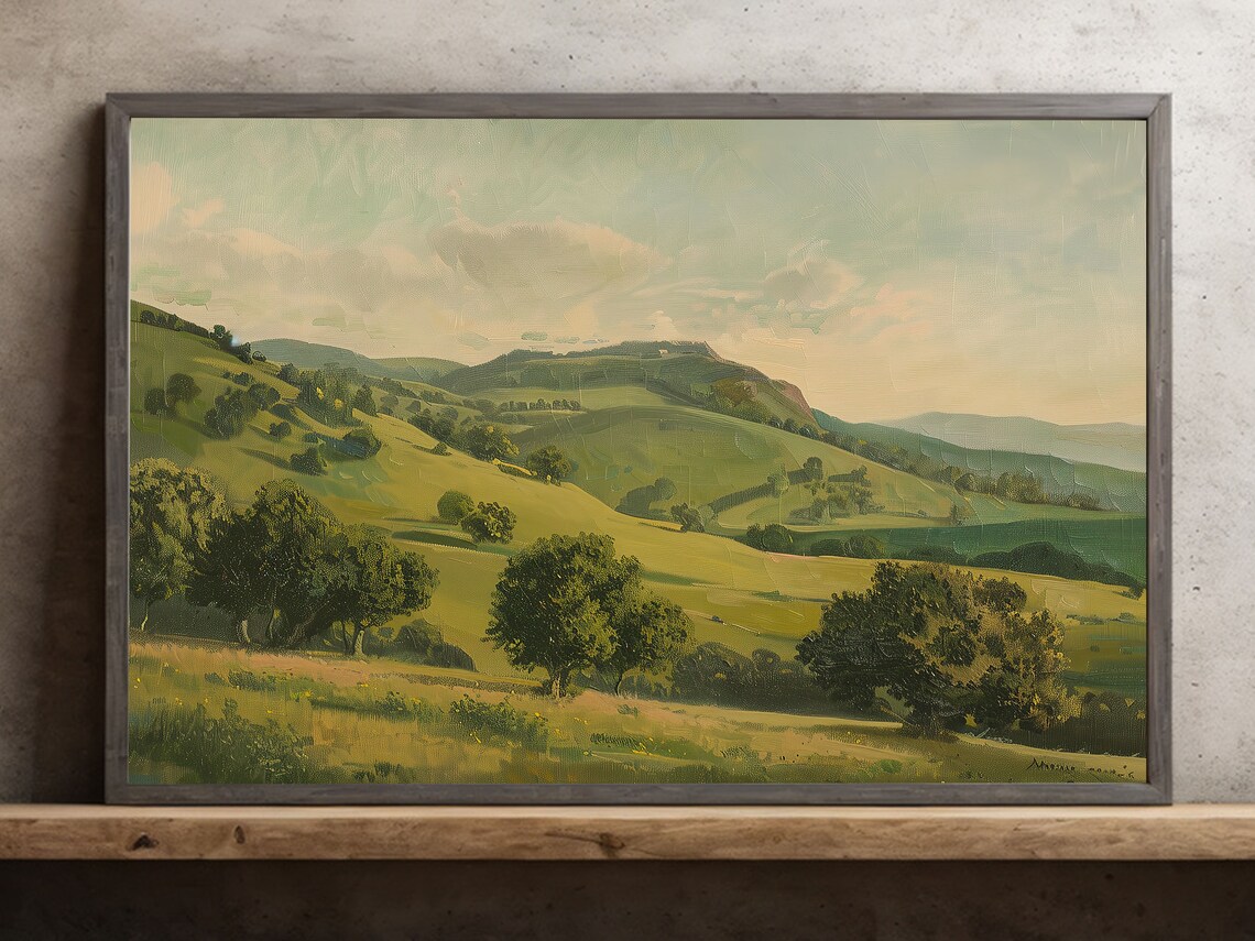 Rolling Green Hills Countryside Landscape Painterly Valley Poster